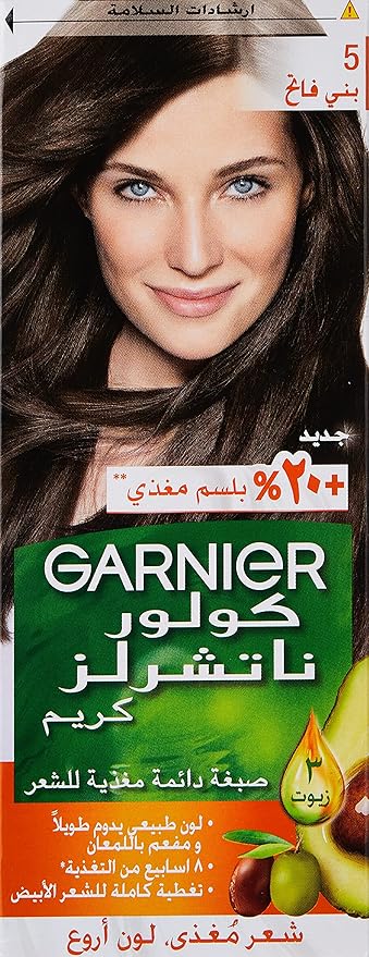 Garnier Hair Colour, مع 3 زيوت مغذية، تغطية للشيب، كولور ناتشورالز كريم، 5 بني فاتح