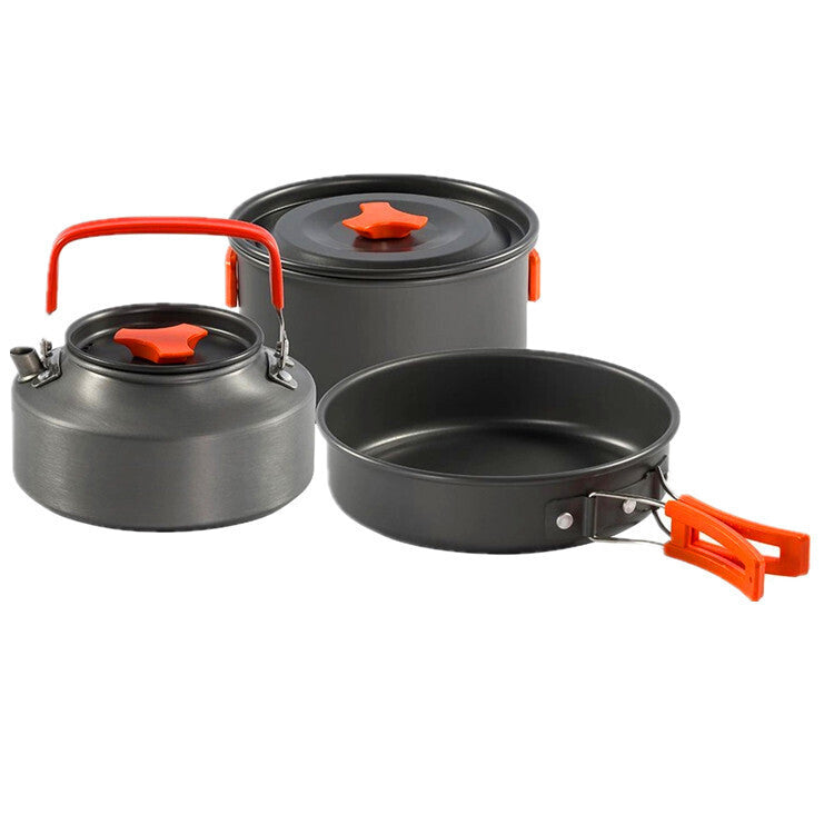 AKDC 3-Piece Aluminium Camping Cookware Set with Non-Stick Fry Pan, Cooking Pot & 1.6L Teapot – Lightweight & Portable Outdoor Cooking Kit