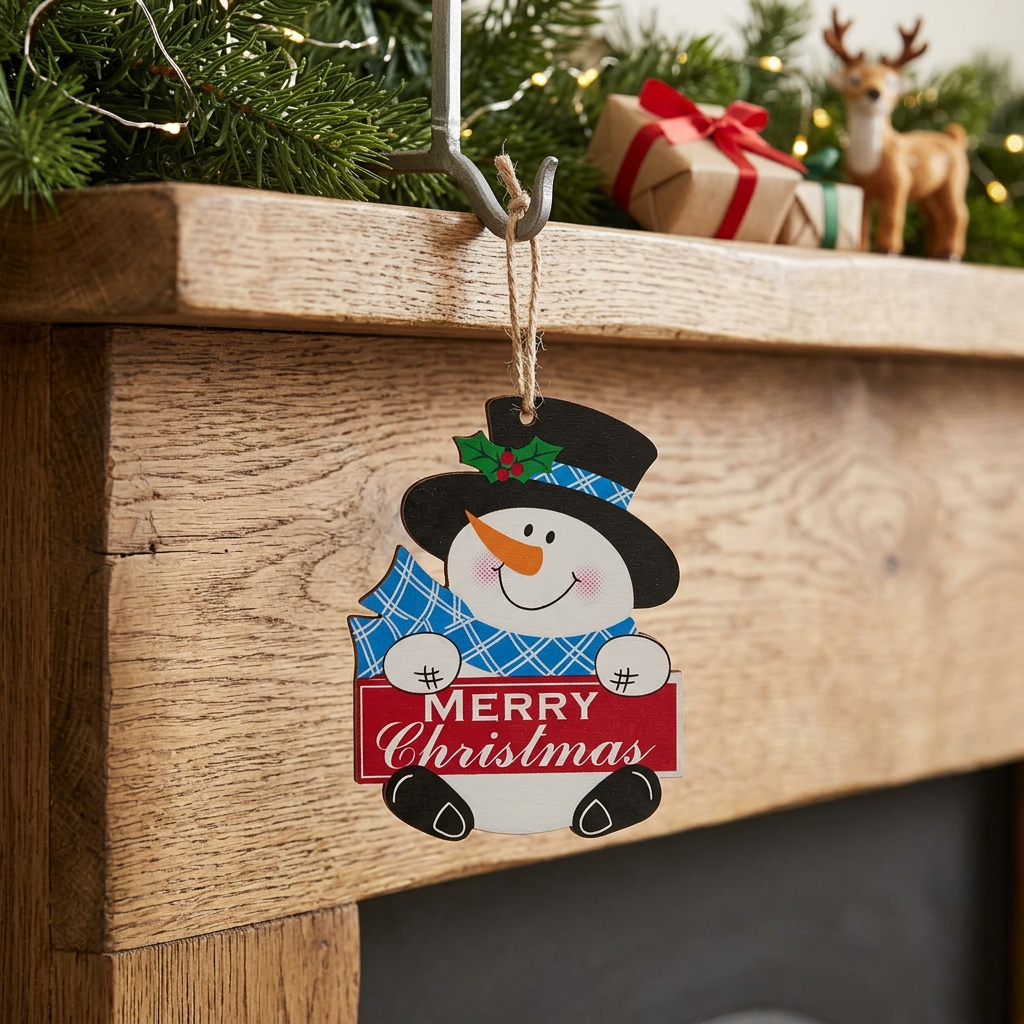 Wooden Snowman Christmas Hanging Decoration - 10cm