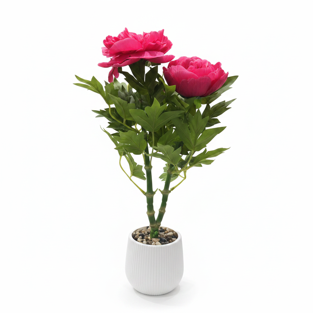 Artificial Flower Plant Pink with White Plastic Pot - 40cm