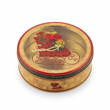 Round Metal Christmas Candy Box with Clear Plastic Lid - 17cm