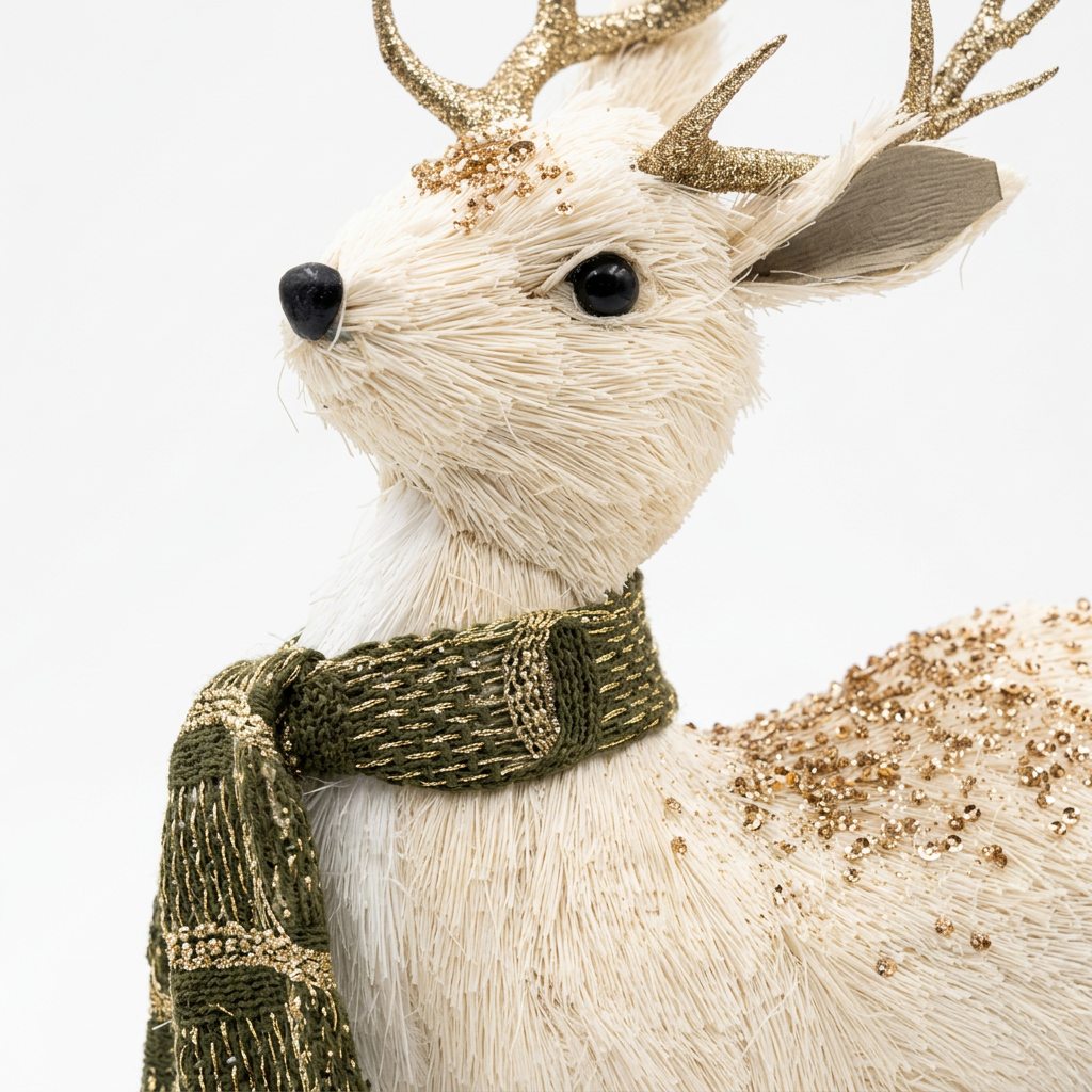 Decorative Reindeer Figurine with Gold Glitter Ivory White - 21×15cm