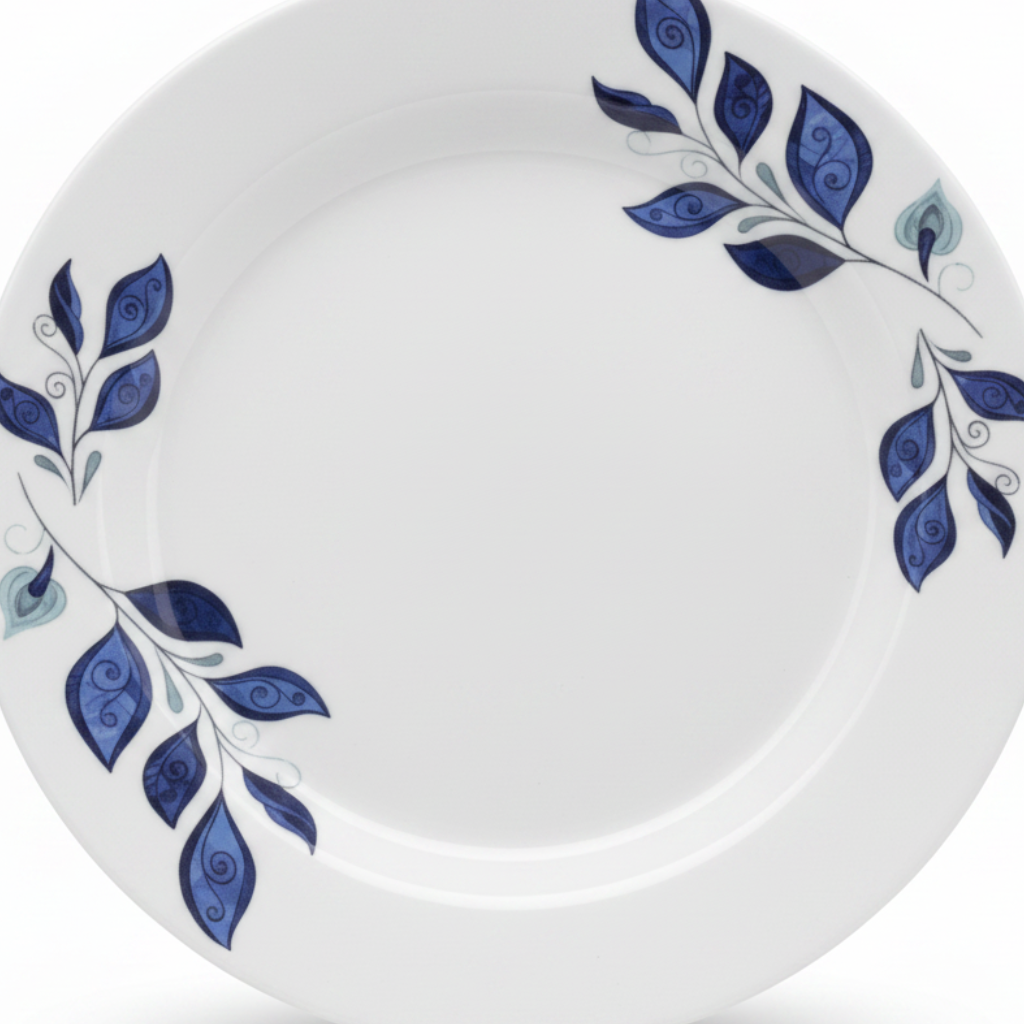 Henlee White & Blue Melamine Flat Plate - 10 Inch