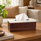 Wooden Tissue Box with Metal Lid Brown & Cream - 25×14cm