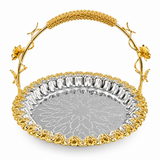 Germax Stainless Steel Round Serving Tray with Handle Silver & Gold - 24cm