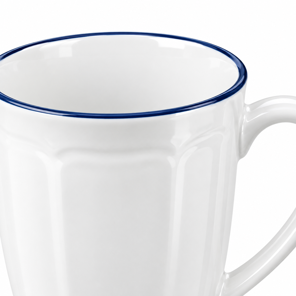 Luhpar Ceramic Mug White with Blue Rim - 350ml