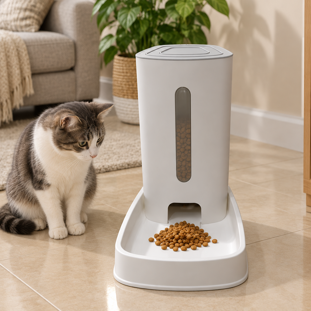 Plastic Pet Food Feeder with Dispenser White - 30×30cm