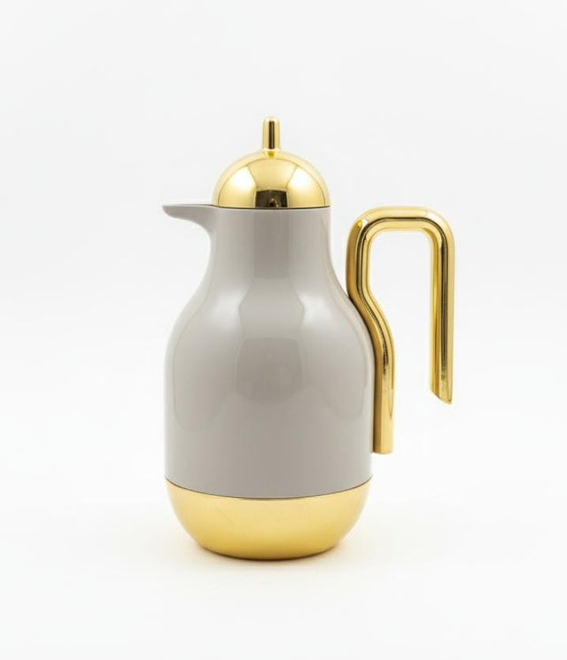 Ejshe 1 Liter Modern Gray Vacuum Flask – Sleek Gray Tone with Gold Accent Lid, Perfect for Office & Home Use