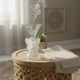 Clear Glass Incense Burner with White Butterfly Accent - 18 cm