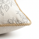 Rectangular Rose Print Cushion Ivory & Grey - 28×50cm