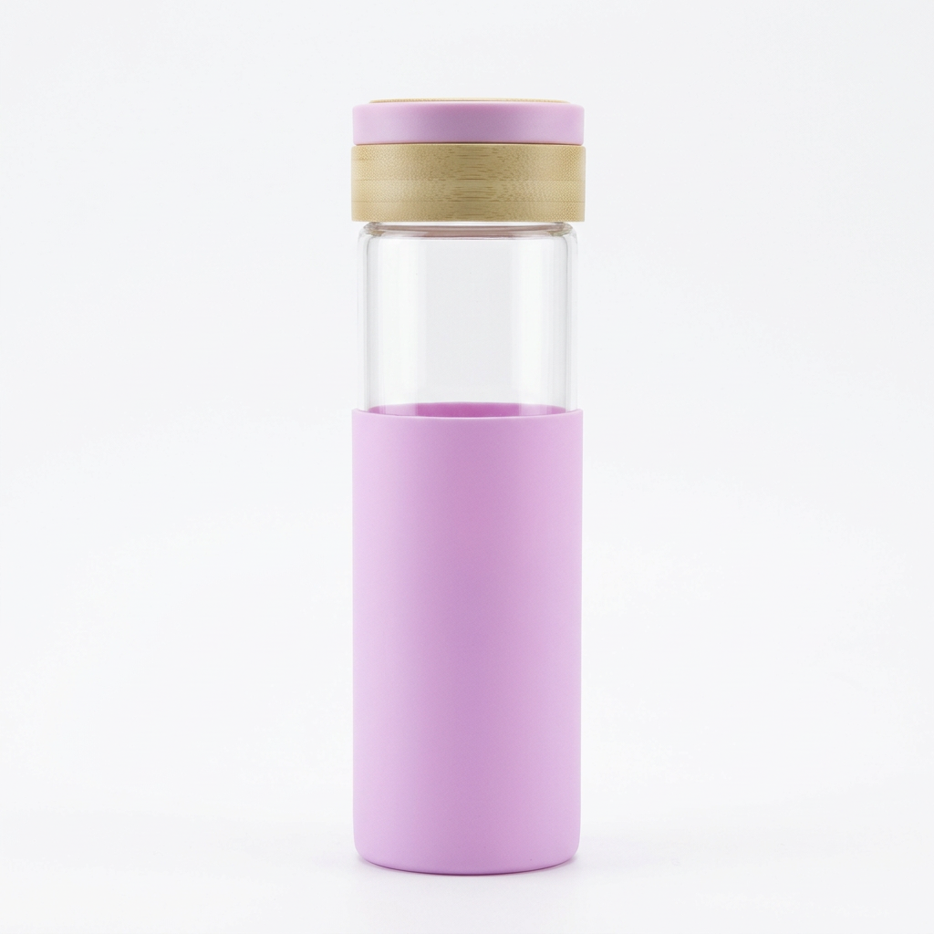 Glass Water Bottle with Silicone Cover Lavender - 1 Litre