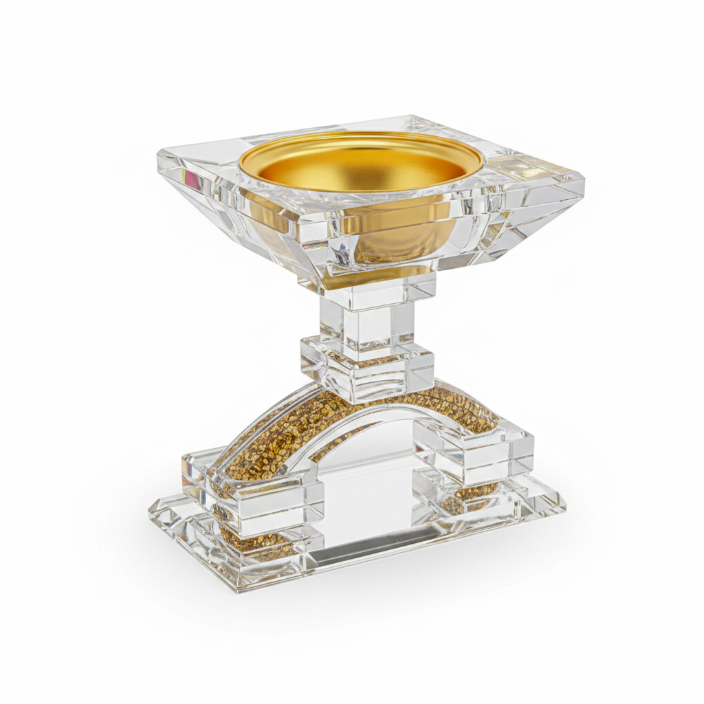Clear Glass Incense Burner with Gold Detail - 13×13cm