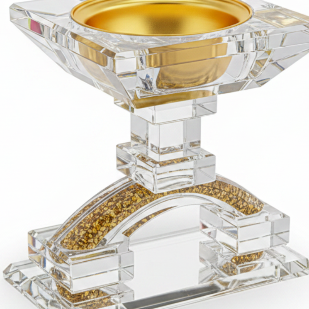 Clear Glass Incense Burner with Gold Detail - 13×13cm