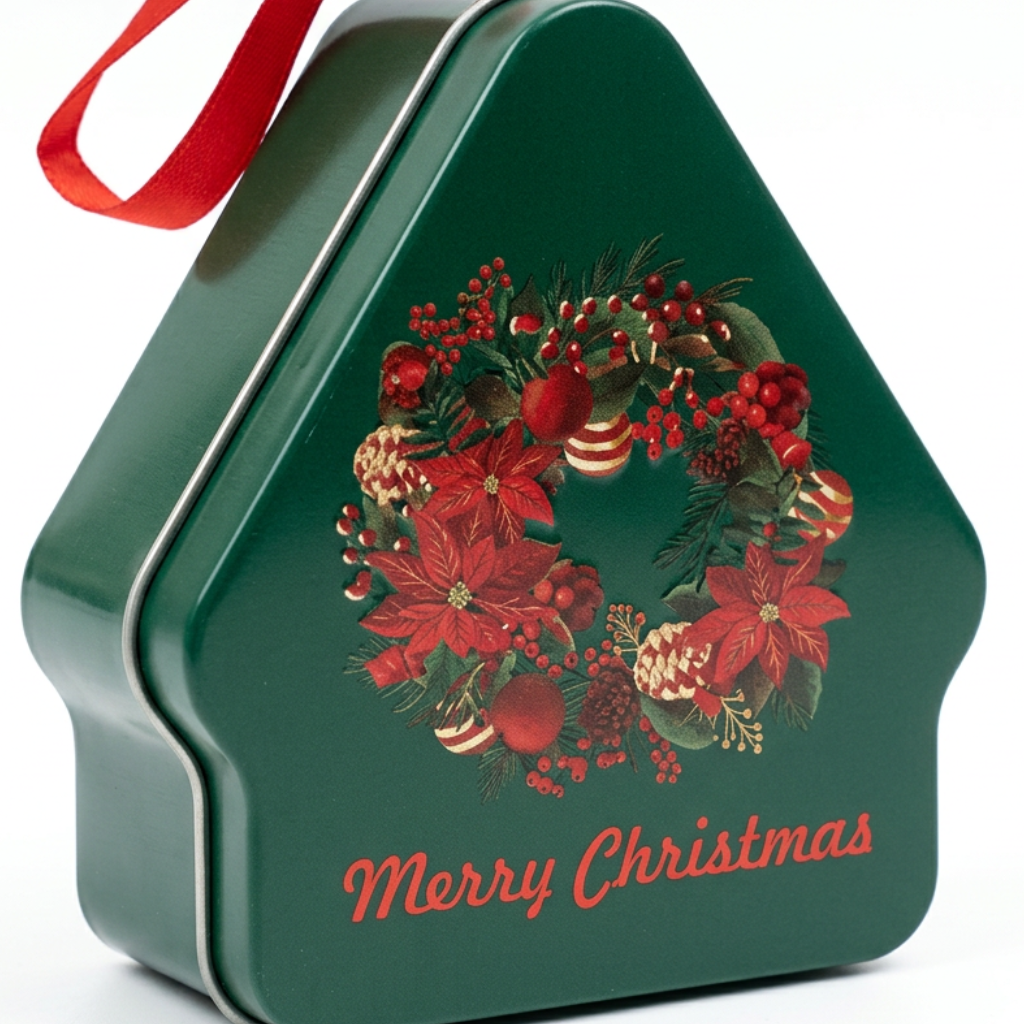 Metal Christmas Candy Box with Ribbon Dark Green - 10×8cm