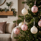 Plastic Christmas Décor Balls 12 Piece Set Pink & Pearl White - 6cm