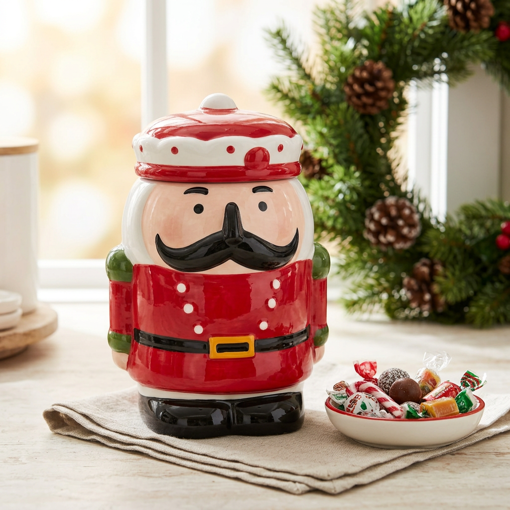 Ceramic Christmas Nutcracker Candy Jar with Lid - 2 Litres