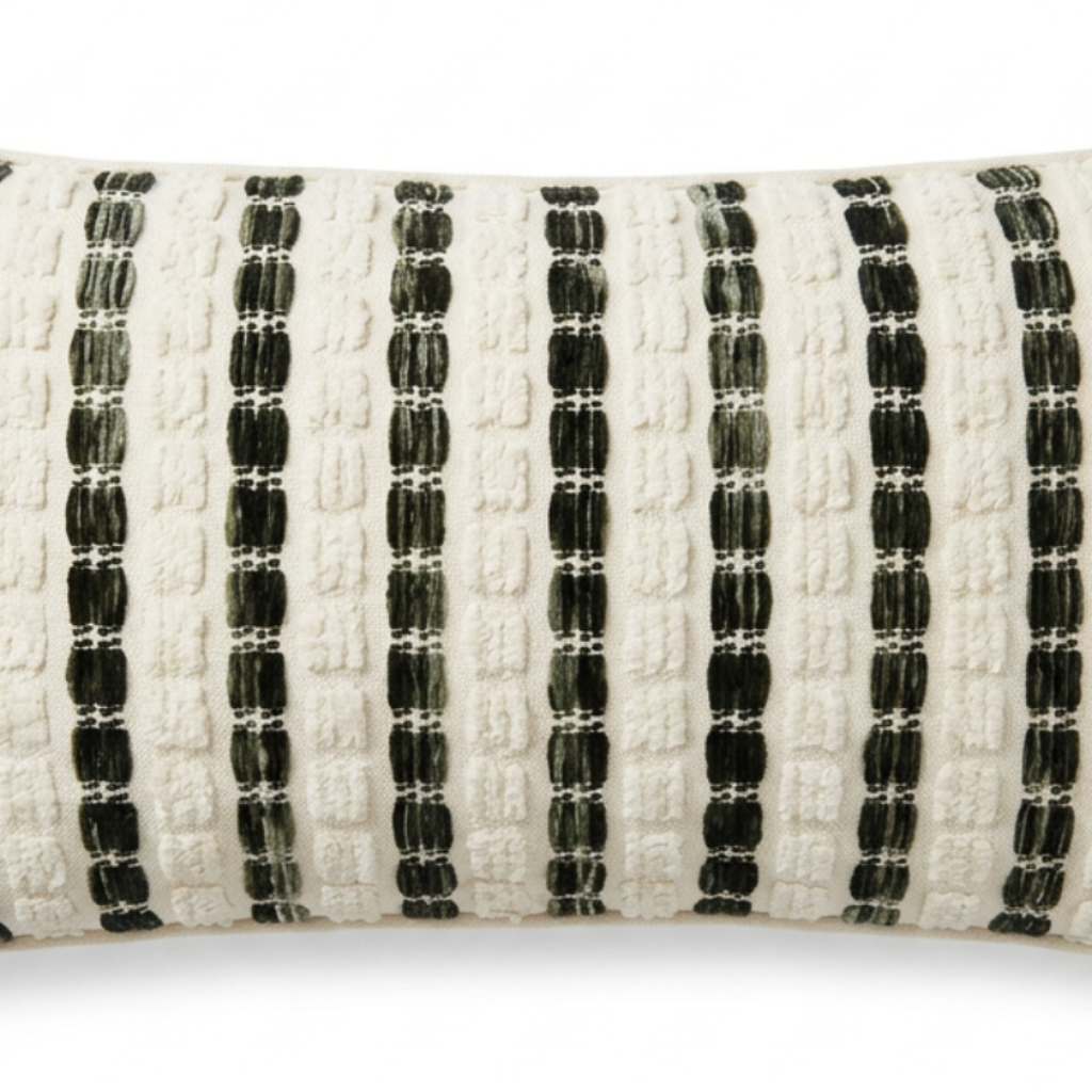 Rectangular Striped Cushion Cream & Dark Green - 30×70cm