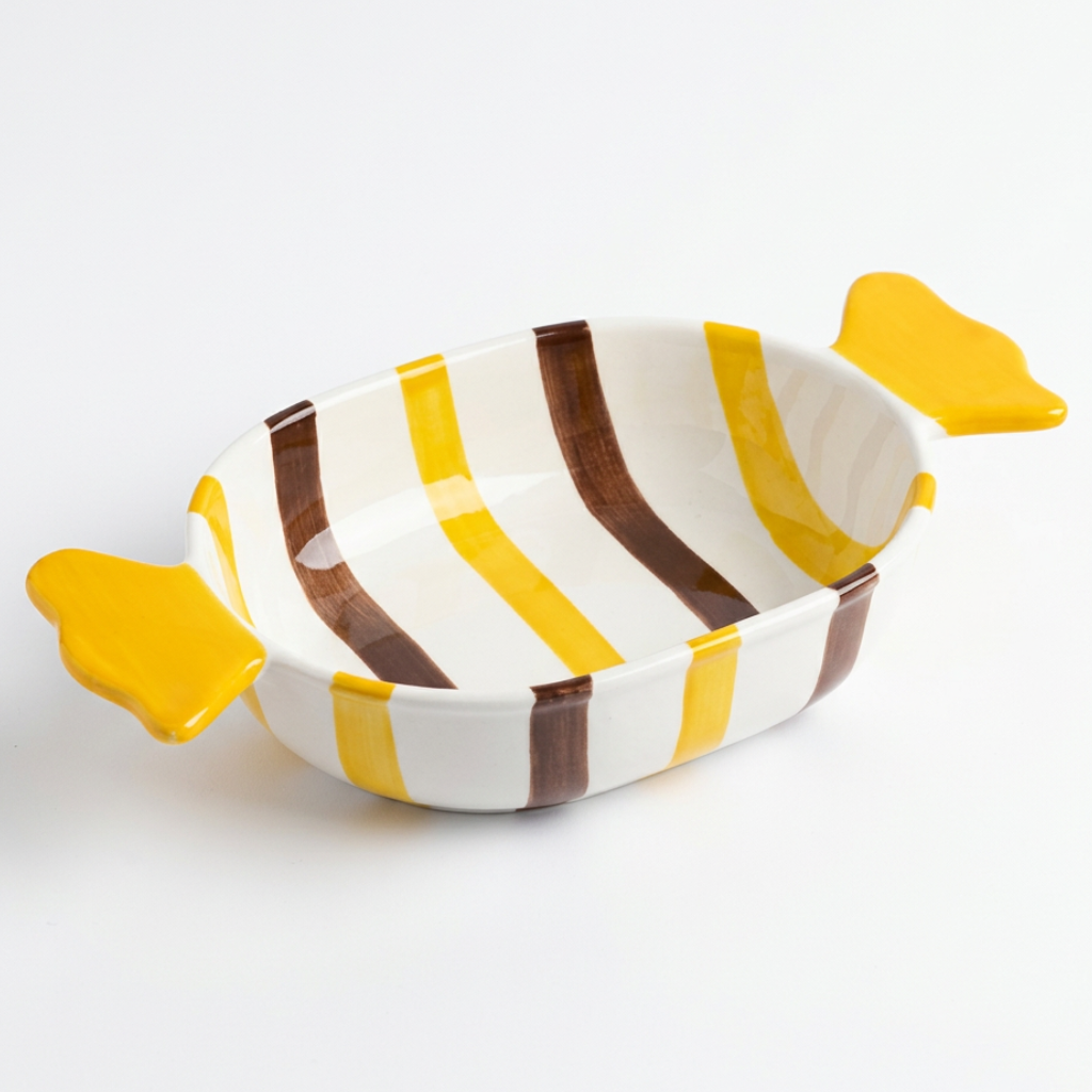 Ceramic Bowl with Yellow Handles - 20×15cm