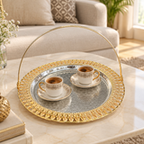 Metal Round Serving Tray with Handle Gold & Silver - 28cm