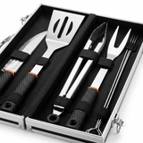 Metal BBQ Tools Set with Carrying Box Silver & Black