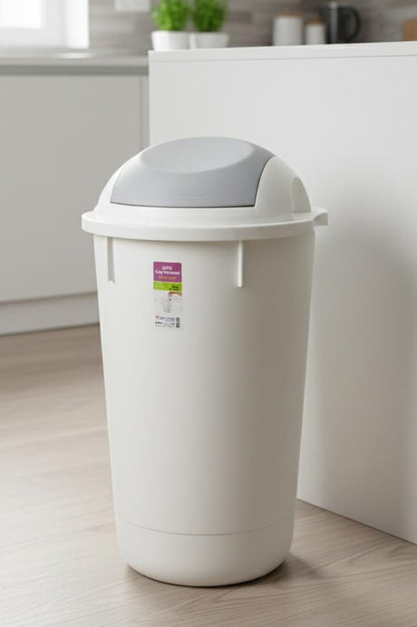 UFO 50 Litre Large Swing Dustbin – Heavy-Duty Plastic Waste Bin 39.5x72 cm, White Color for Indoor & Outdoor Use