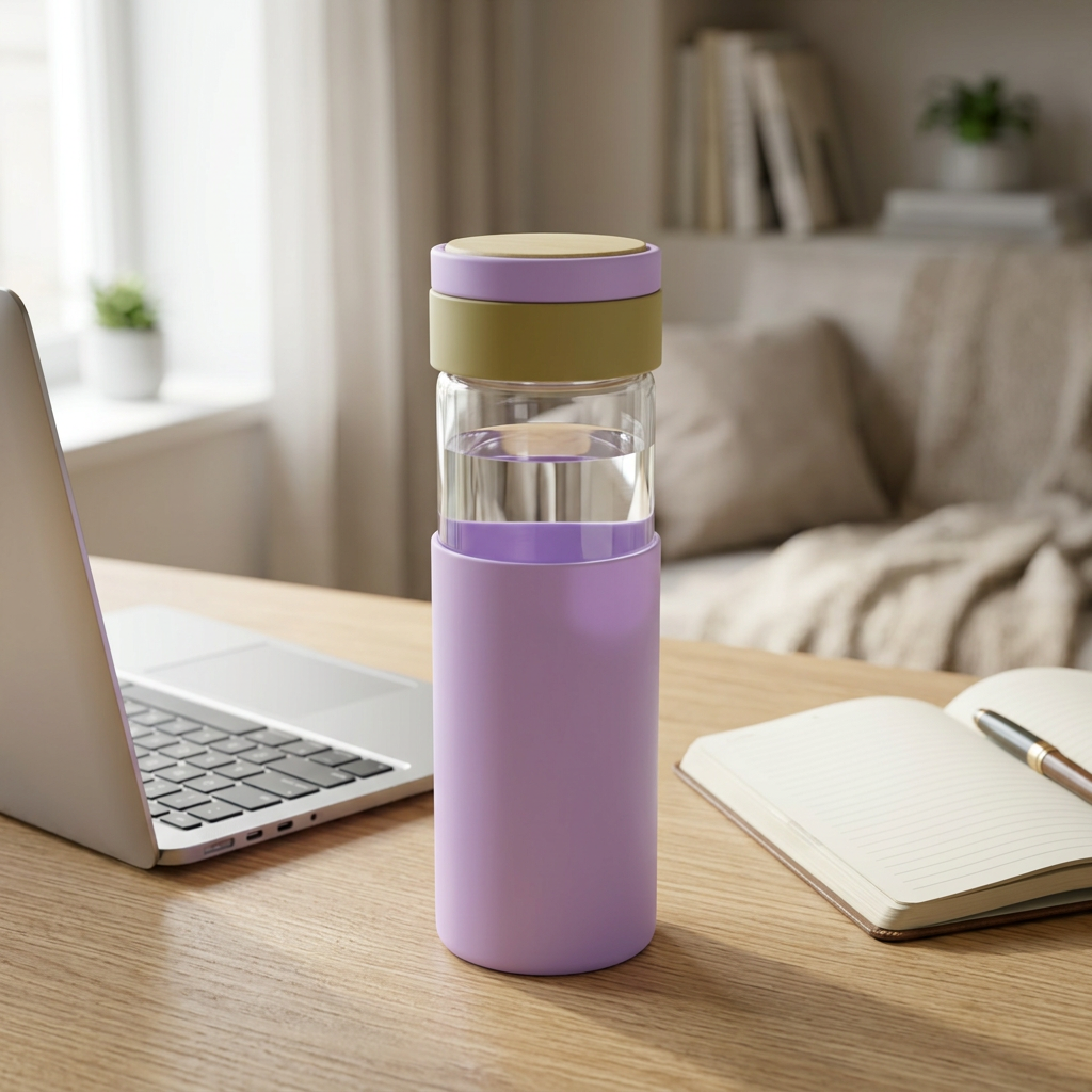 Glass Water Bottle with Silicone Cover Lavender - 1 Litre