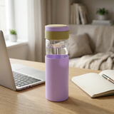 Glass Water Bottle with Silicone Cover Lavender - 1 Litre