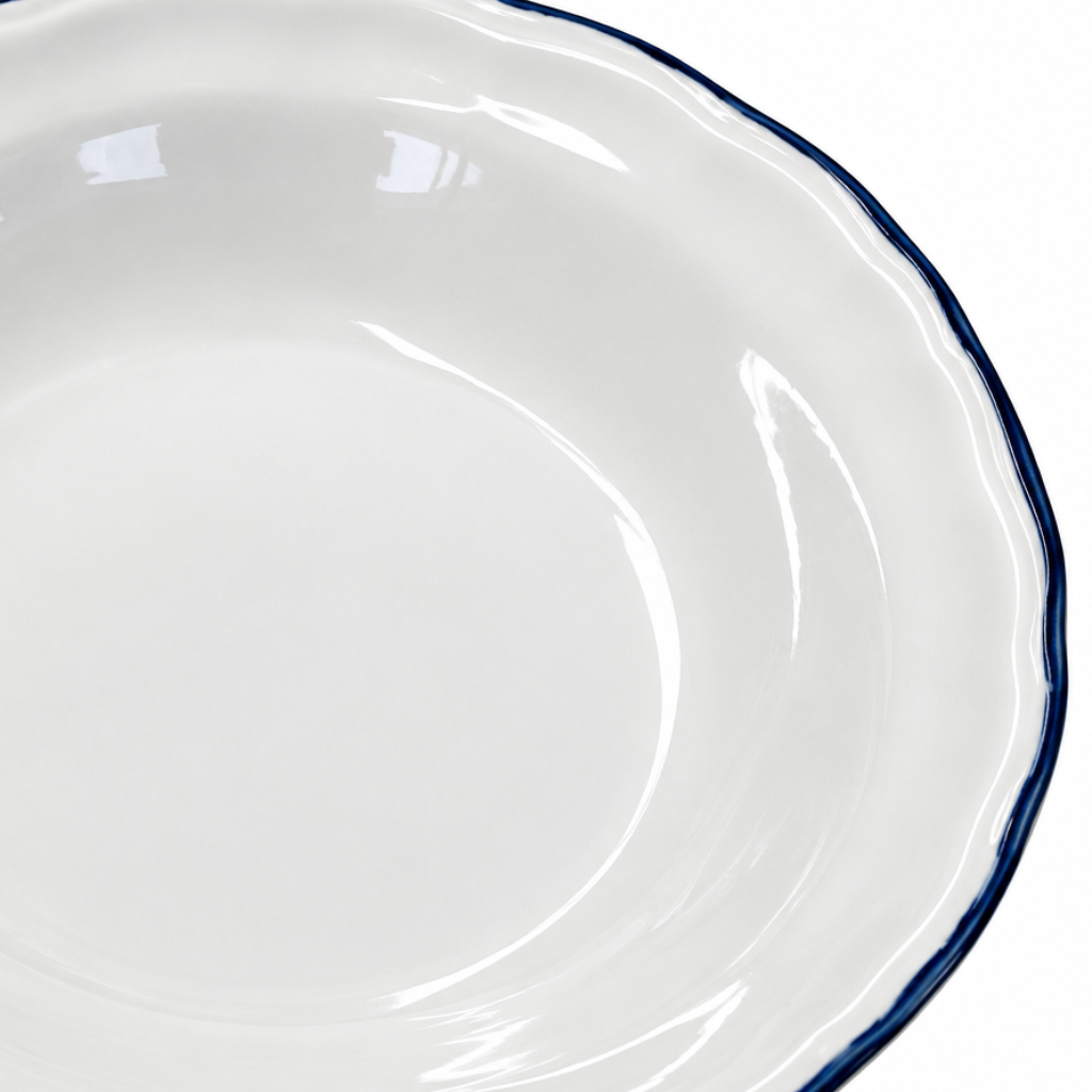 Luhpar Ceramic Soup Plate White with Blue Rim - 22cm