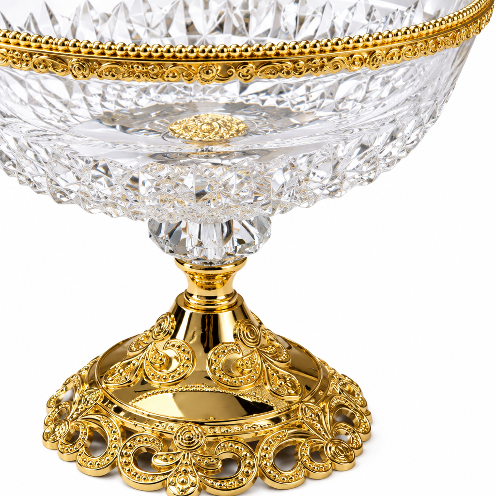 Metal and Clear Glass Footed Fruit Bowl Gold - 20×25cm
