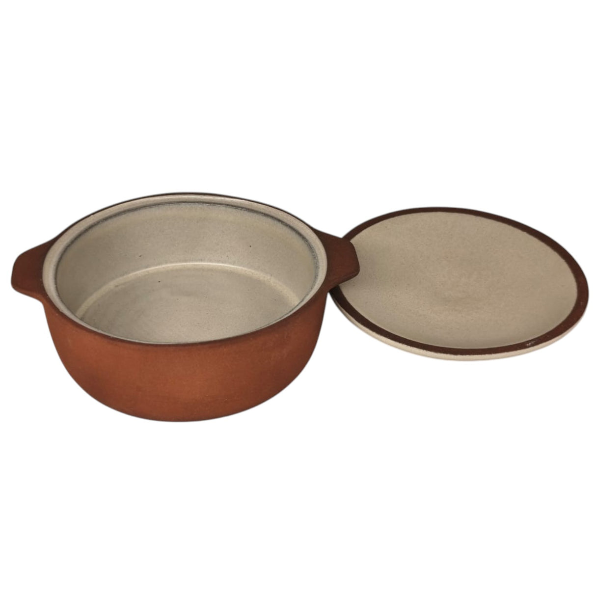Maria Terracotta Round Clay Casserole With Lid Traditional-25cmX6cm(FloralWhite&Clay)