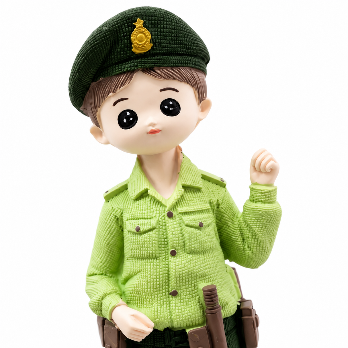 Green & Brown Boy Police Officer Polyresin Decorative Figurine - 20 cm