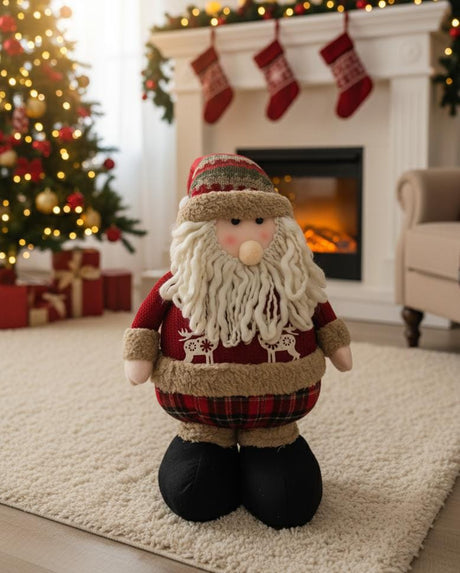 AKDC 60cm Santa Figurine Christmas Décor | Sweater Design with Soft Wool Beard in Red Color