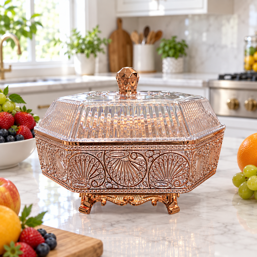Plastic Footed Fruit Bowl with Lid - 25×10cm