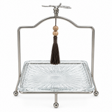 Glass Tray with Silver-Tone Metal Stand - 18×23cm