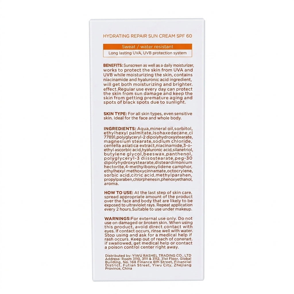 Estelin Hydrating Repair Sun Cream SPF 60+ – UVA/UVB Protection – Niacinamide & Hyaluronic Acid 60ml
