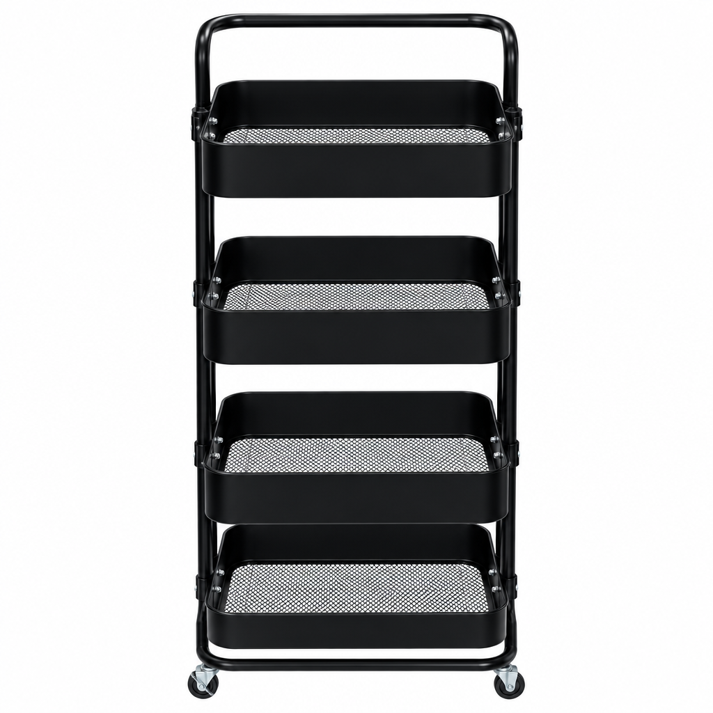 Metal 4-Tier Storage Trolley Black – 105x38x28cm