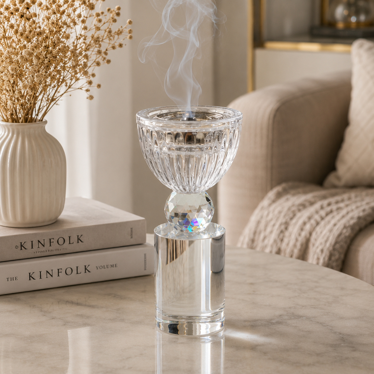 Clear Crystal Glass Incense Burner – 15×6 cm