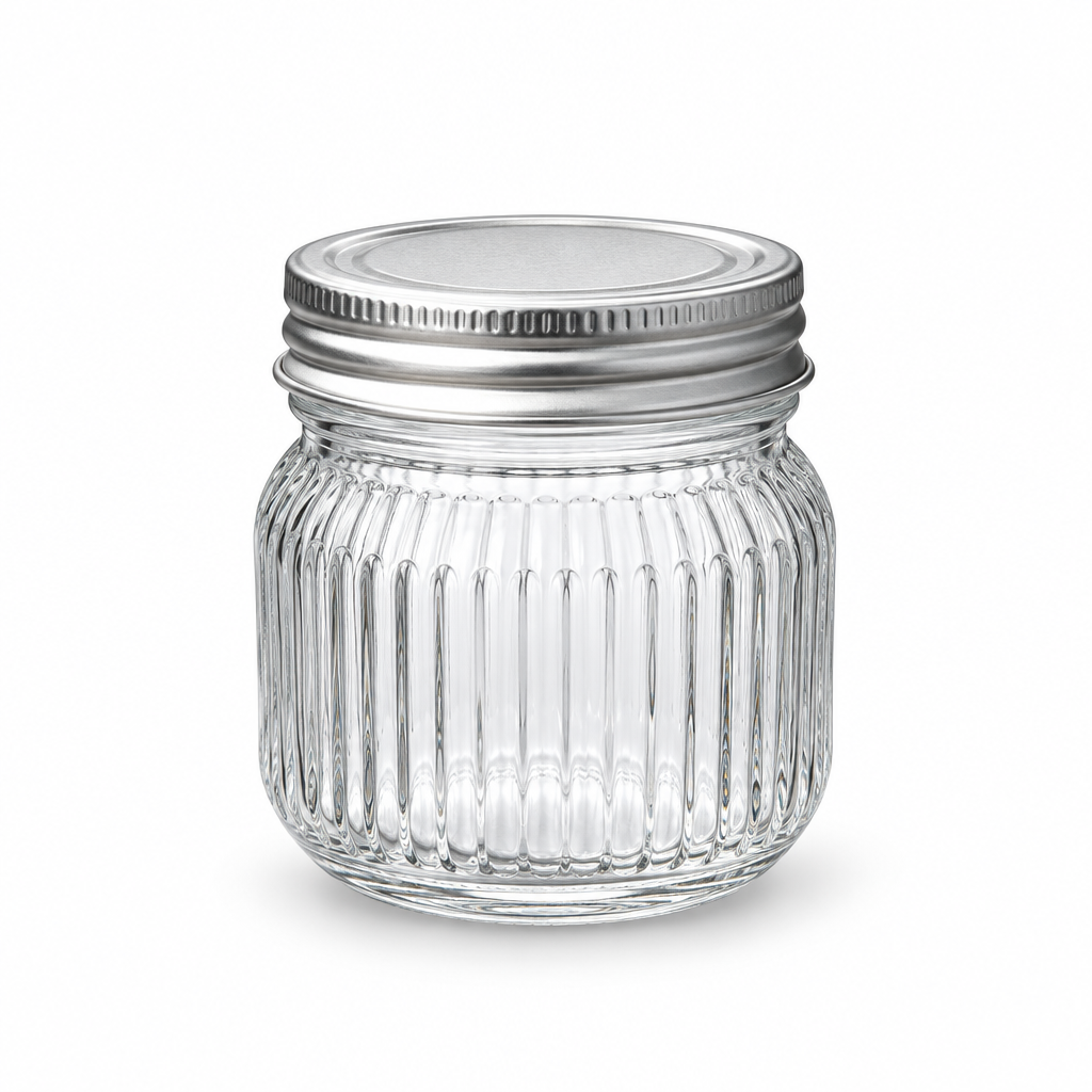 Nautilus Ribbed Glass Jar with Silver Lid - 220ml