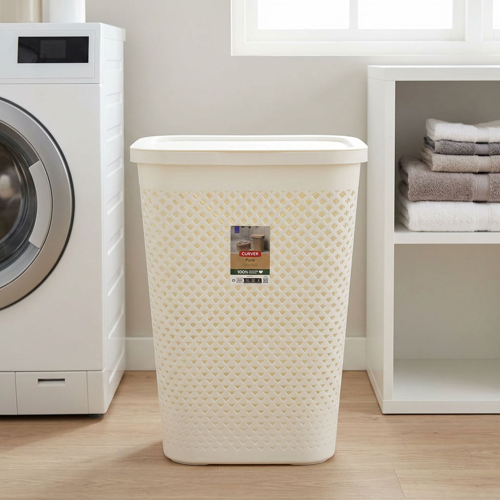 Curver Plastic Laundry Basket with Lid - 55 Litres