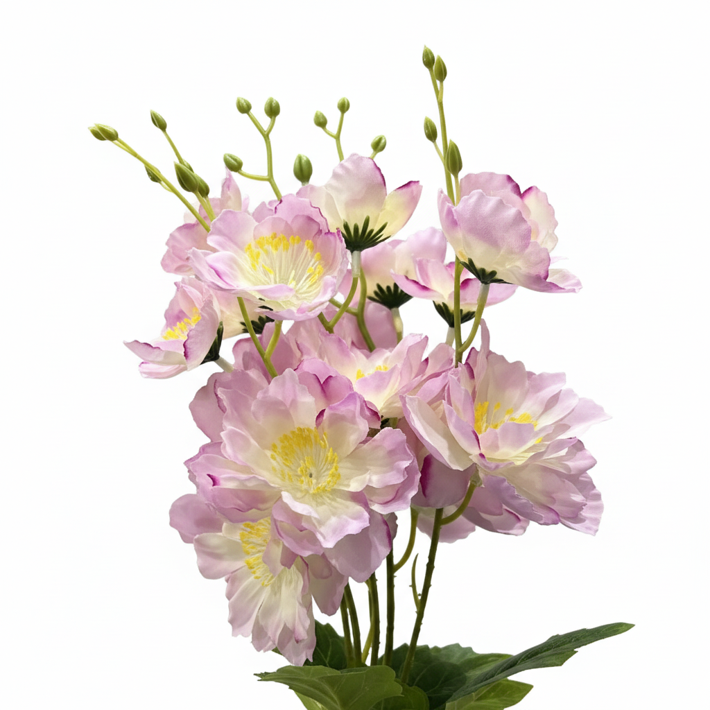 Artificial Flower Plant Pink with White Plastic Pot - 40cm