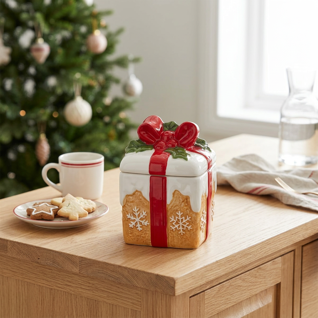 Ceramic Christmas Candy Jar with Lid - 10×9cm