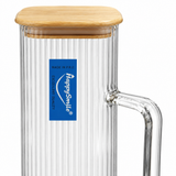 Happysmile Ribbed Glass Jug with Wooden Lid - 1 Litre