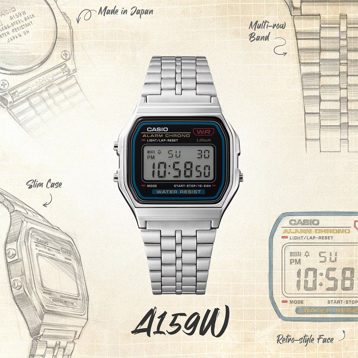 Casio A159W-N1 Classic Design Digital Stainless Steel Quartz Watch
