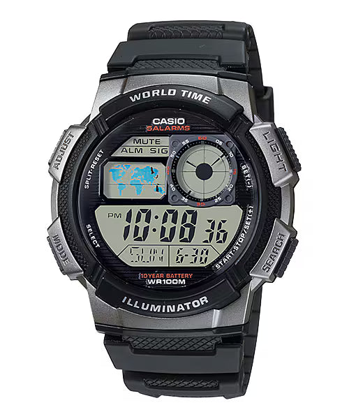 Casio Men's AE-1000W World Time Digital Watch with Black Resin Band