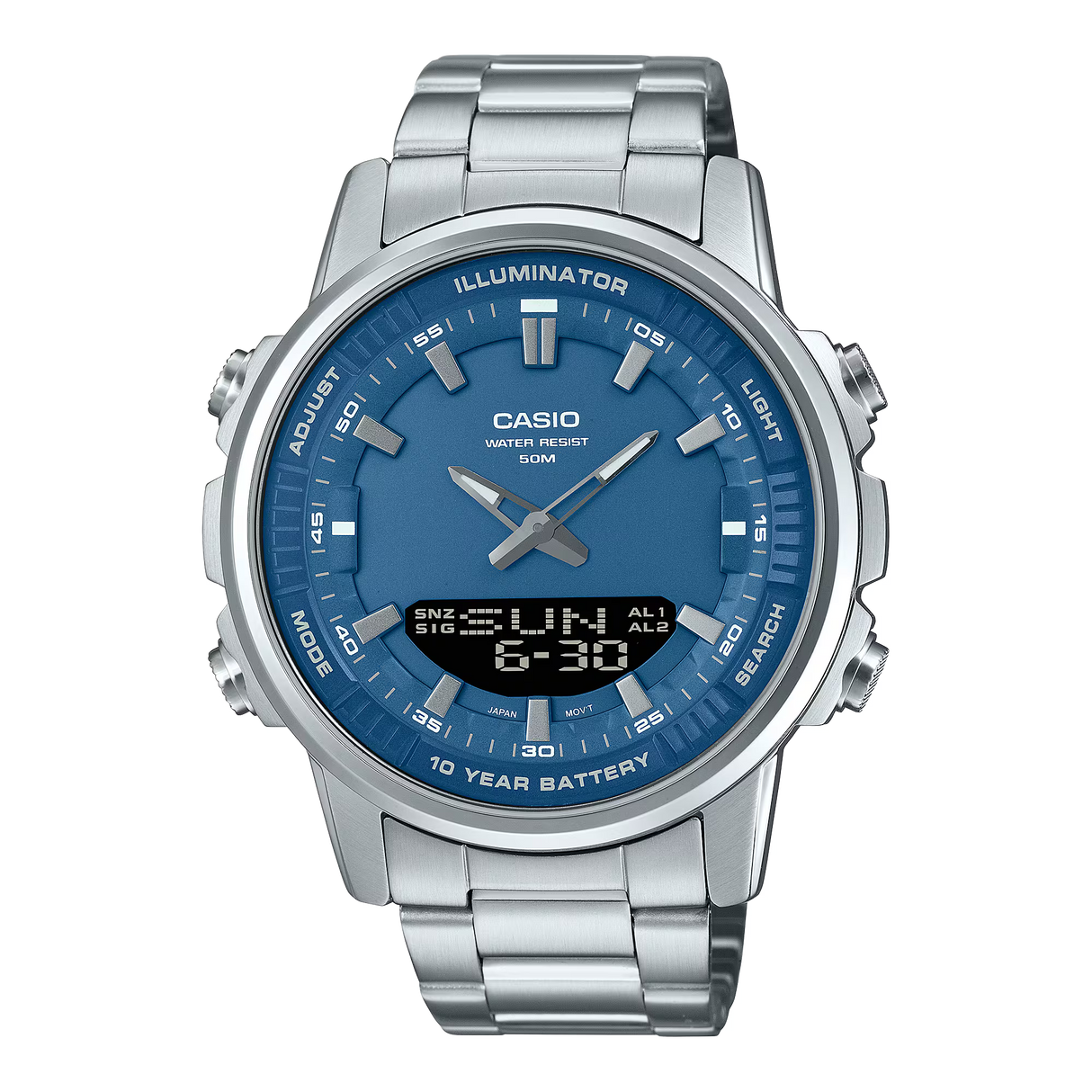 Casio AMW-880D-2A1VDF Analog-Digital Combination Blue Dial Stainless Steel Men's Watch