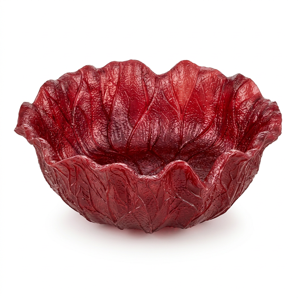 Acrylic Cabbage Leaf Shape Bowl Burgundy Red - 25cm