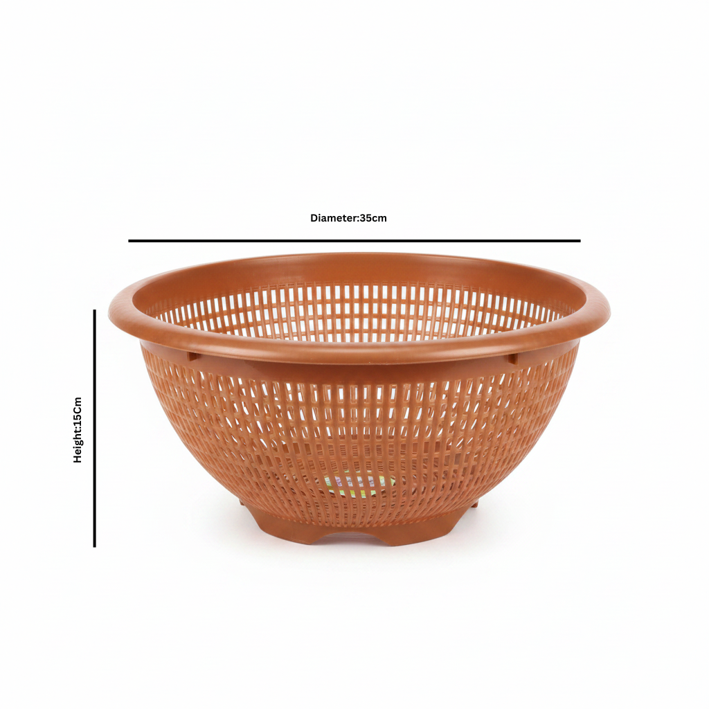 Plastic Mesh Colander Basket 35×15cm — Brown / Black