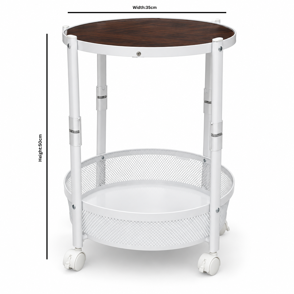 Metal & Wooedn 2-Tier Rolling Coffee Table - 50×35cm