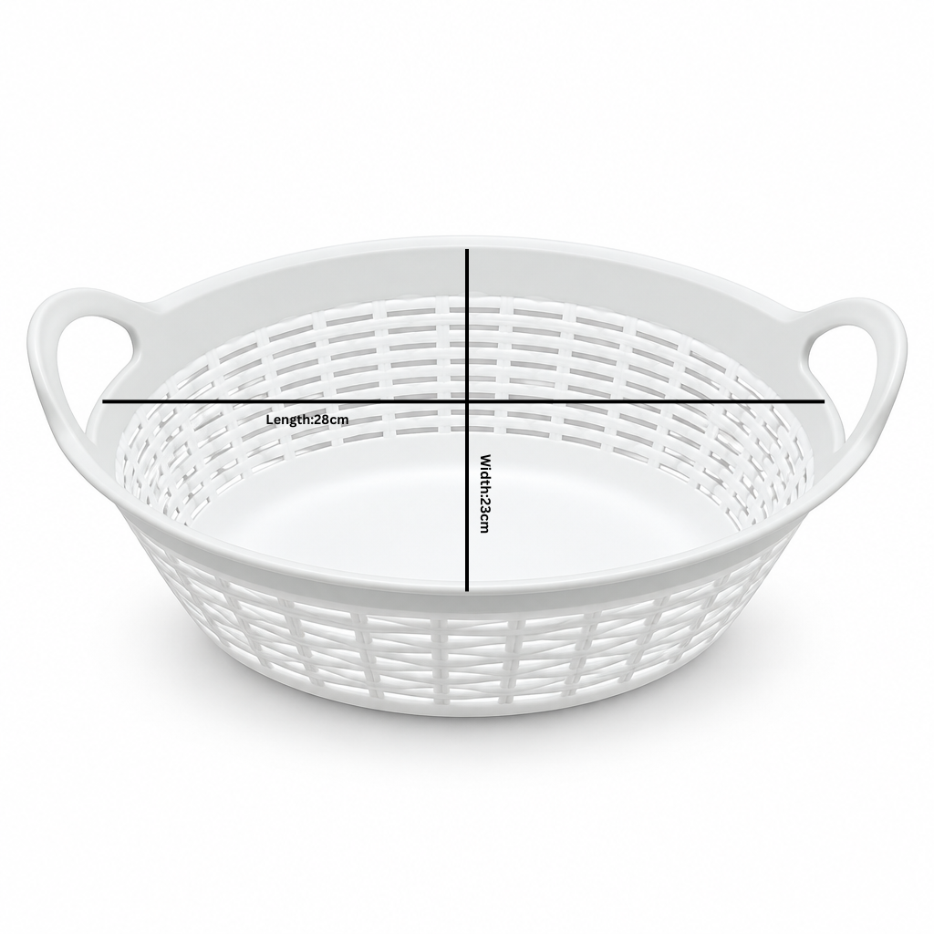Plastic Rattan Design Storage Basket with Handles – 28×23cm