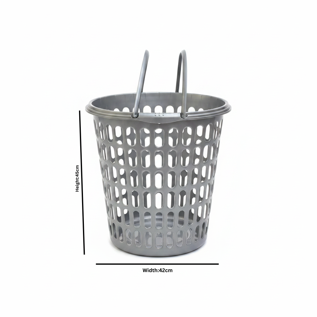 Sarvah Grey Plastic Laundry Basket with Handles - 45×42 cm